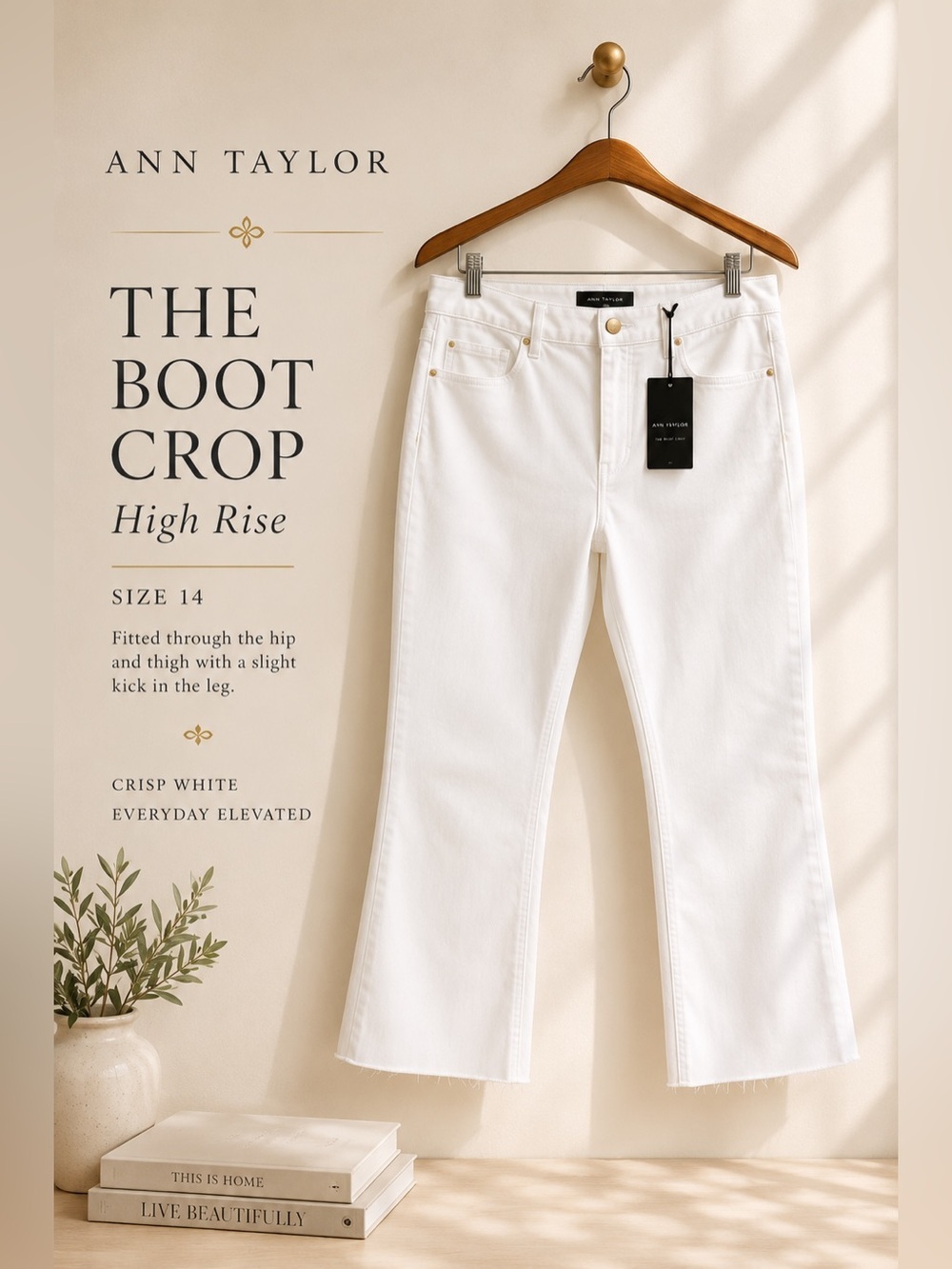 Ann Taylor The Boot Crop High Rise White Jeans Size 14